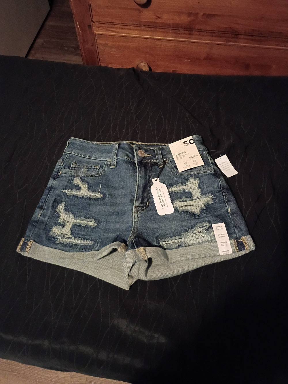 SO Distressed Cuffed Denim Shorts - Blue